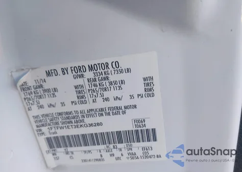 2014 Ford F-150 Xl from USA, damaged, VIN 1FTFW1ET3EKG36280